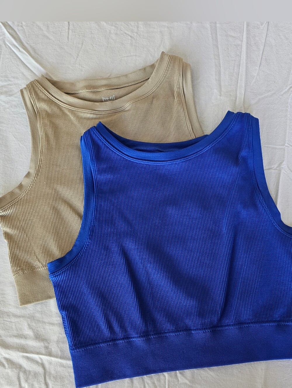 Ribbed Tank Crop Top in Royal Blue and Beige